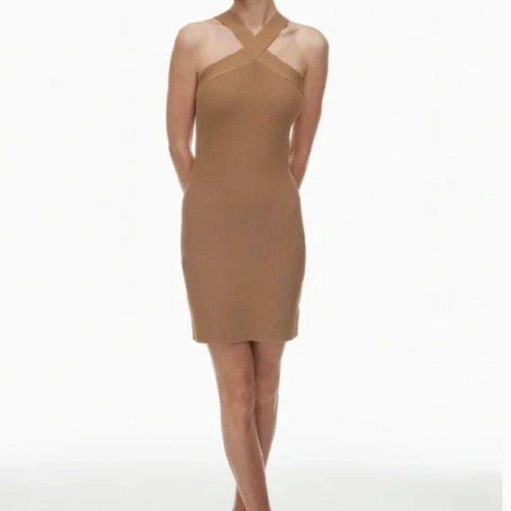 Aritzia Babaton Sculpt Knit Cross Mini Dress In Brown Womens Size X-Large NWT